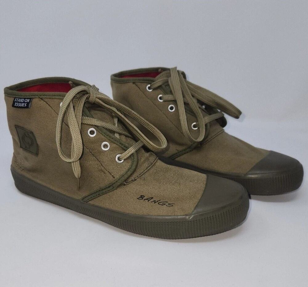 Bangs High-top Canvas Sneakers Khaki Shoes "Stand On Issues" Mens 9 Womans 10.5